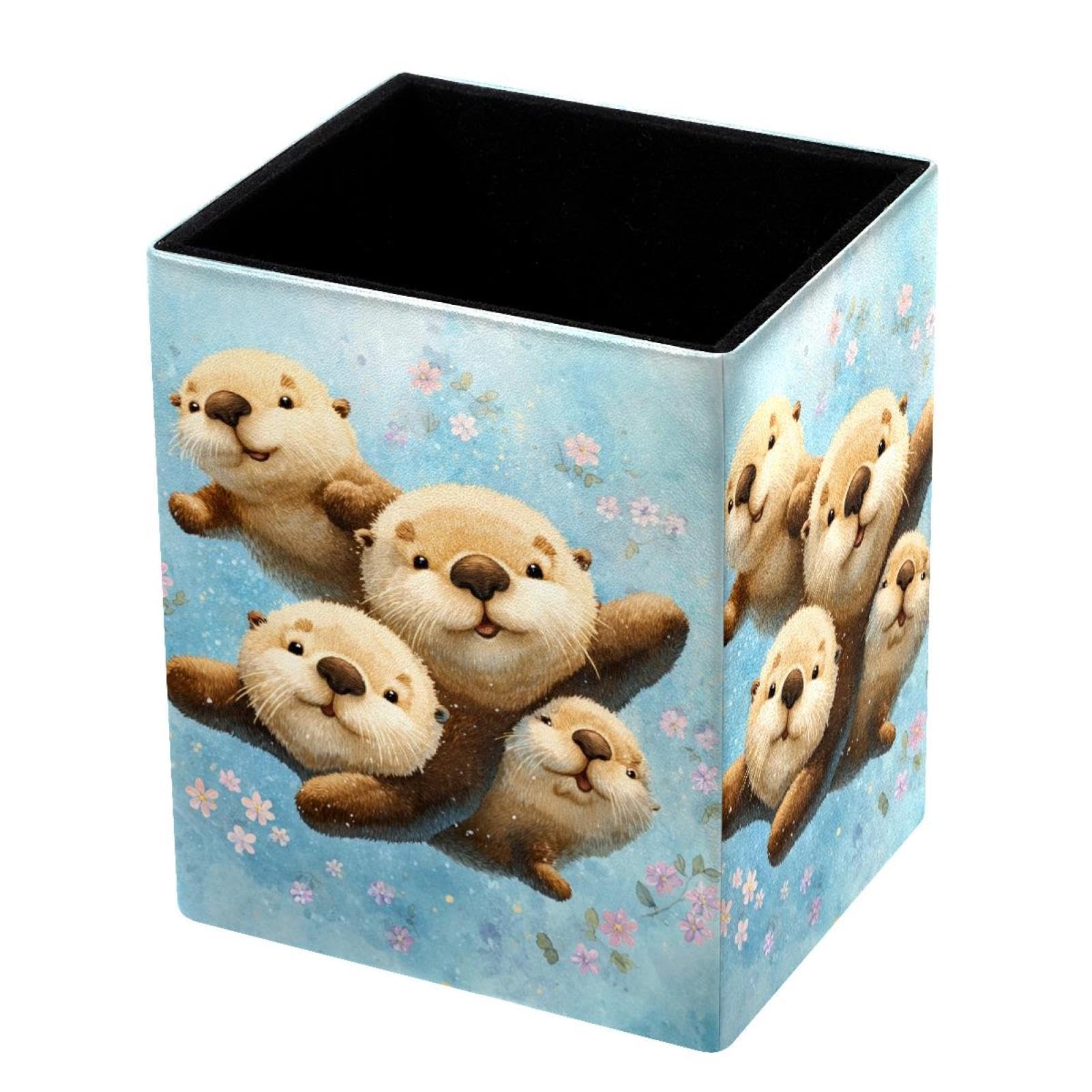 VAPOKF Pencil Holders for Desk, Cute Otters Printed Pen Holders Pen Pot Makeup Brushes Storage Desktop Stationery Supplies Organiser for Home Office
