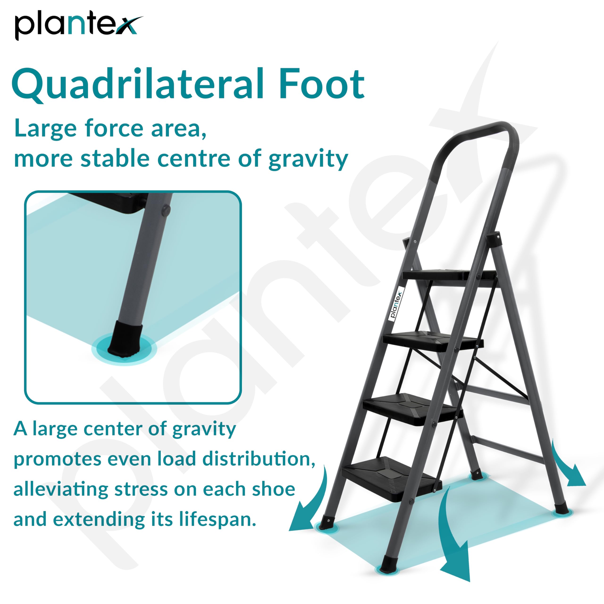 Plantex GI Steel 4-Step Ladder for Home/Easy to fold/Anti-Skid Wide Steps Ladder - (Aura, Black & Grey) 1