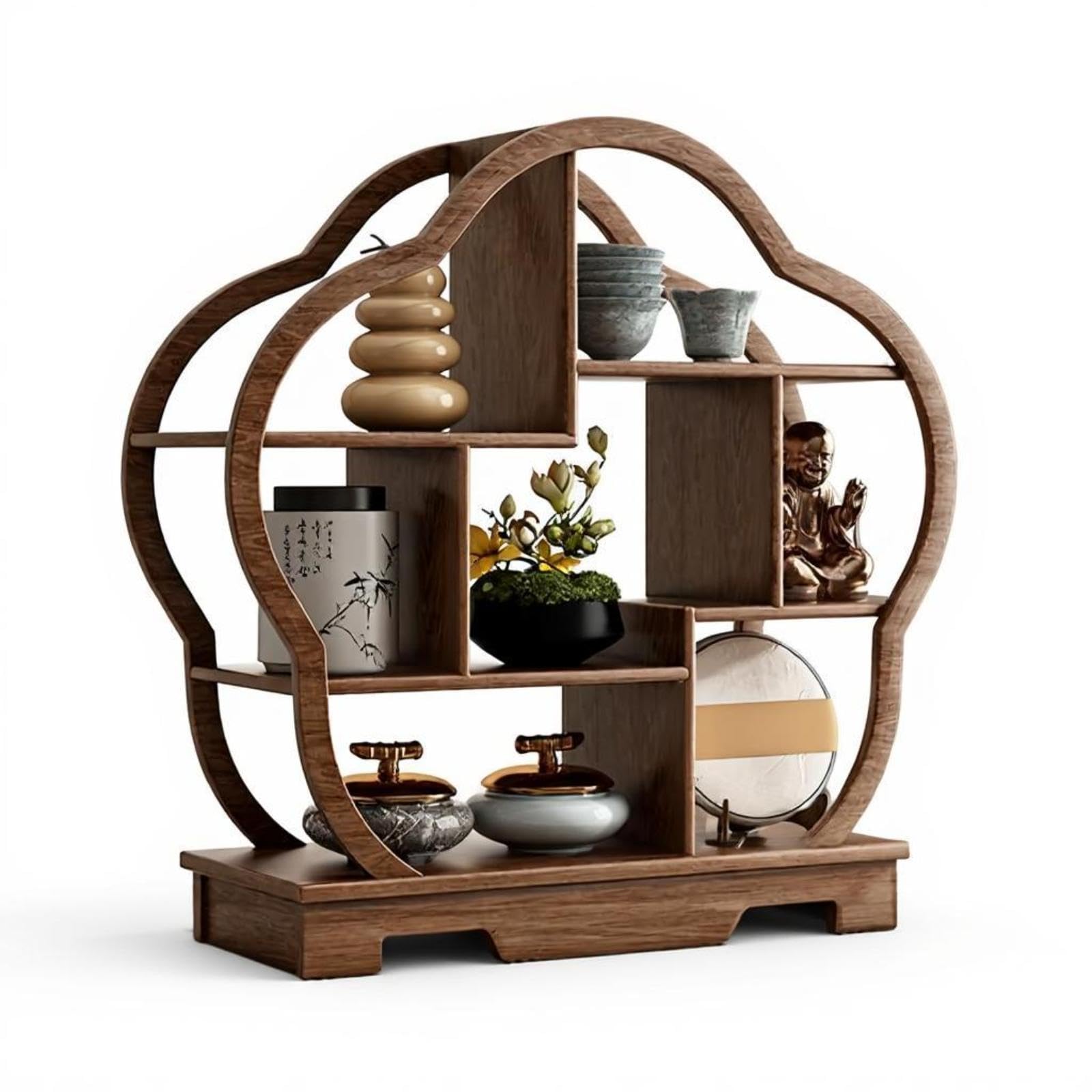 HEAVENGLOW Hardwood Desktop Organizer, Chinese Design Display Rack