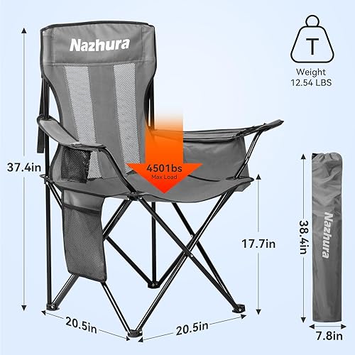Miniatura 3 de Nazhura Paquete de 4 sillas de camping al aire libre plegablesplegables portátiles con bolsa refrigeradora, respaldo de malla y bolsillo para