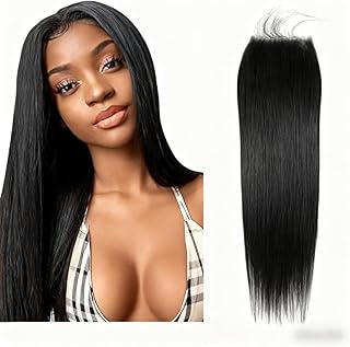Straight 4x4 HD Lace Closure Human Hair,12A Transparent Lace Closure 100% Remy Human Hair Free Part Hand Tied Swiss Lace Closures Pre Plucked with Baby Hair Front Only Natural Black(10 Inch)