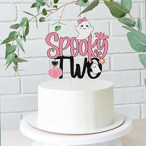 Miniatura 6 de Spooky Two Halloween Happy 2nd Birthday Cake Topper  Boo I'm Two Spooky Ghost Pink Glitter Cake Topper  Feliz segundo cumpleaños fiesta para niña