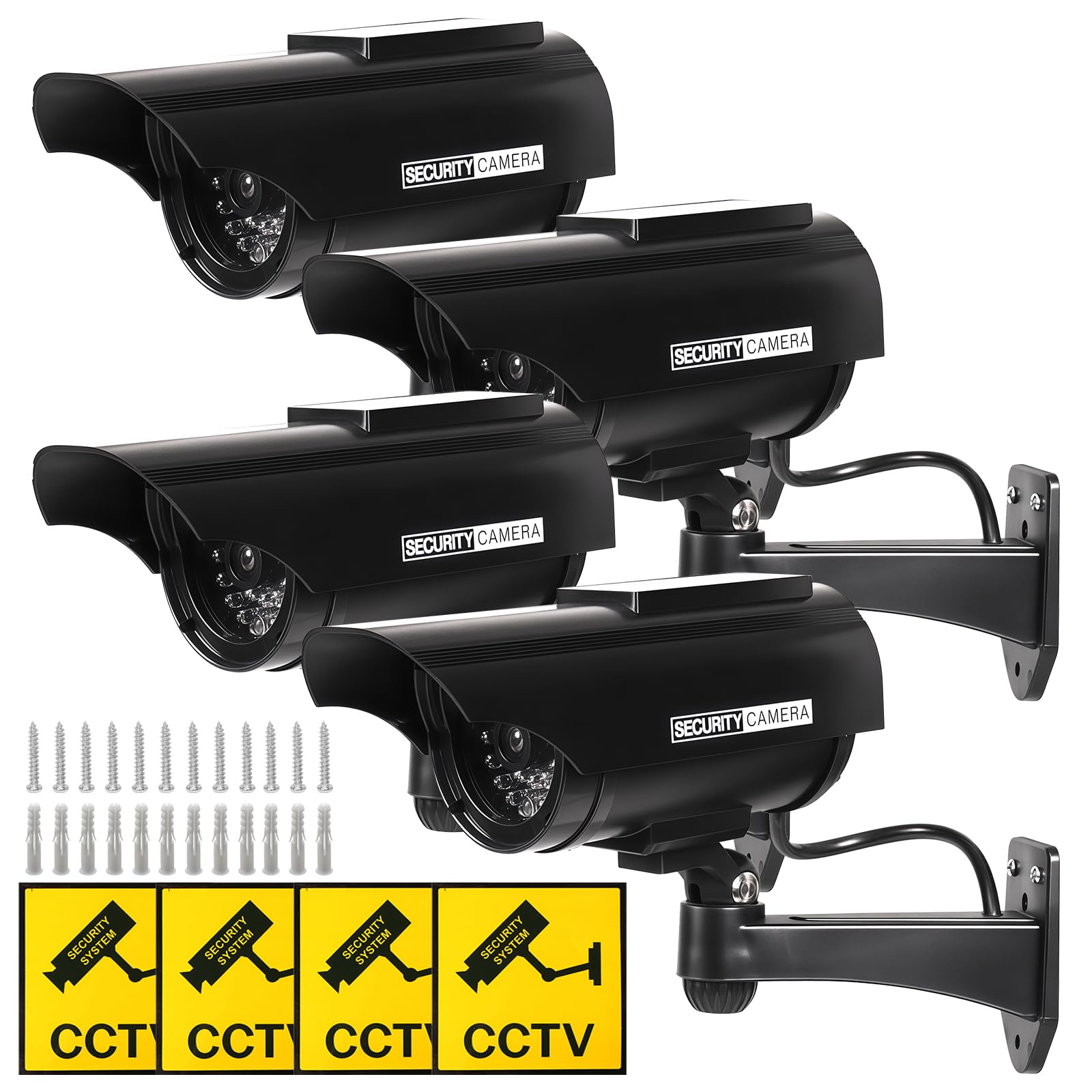 Caméra Factice Extérieur, Caméra Factice Solaire avec LED, Caméra de Surveillance Factice, Fausse Caméra de Surveillance CCTV, Fausse Camera Surveillance Exterieur pour Une Intérieure et Extérieure