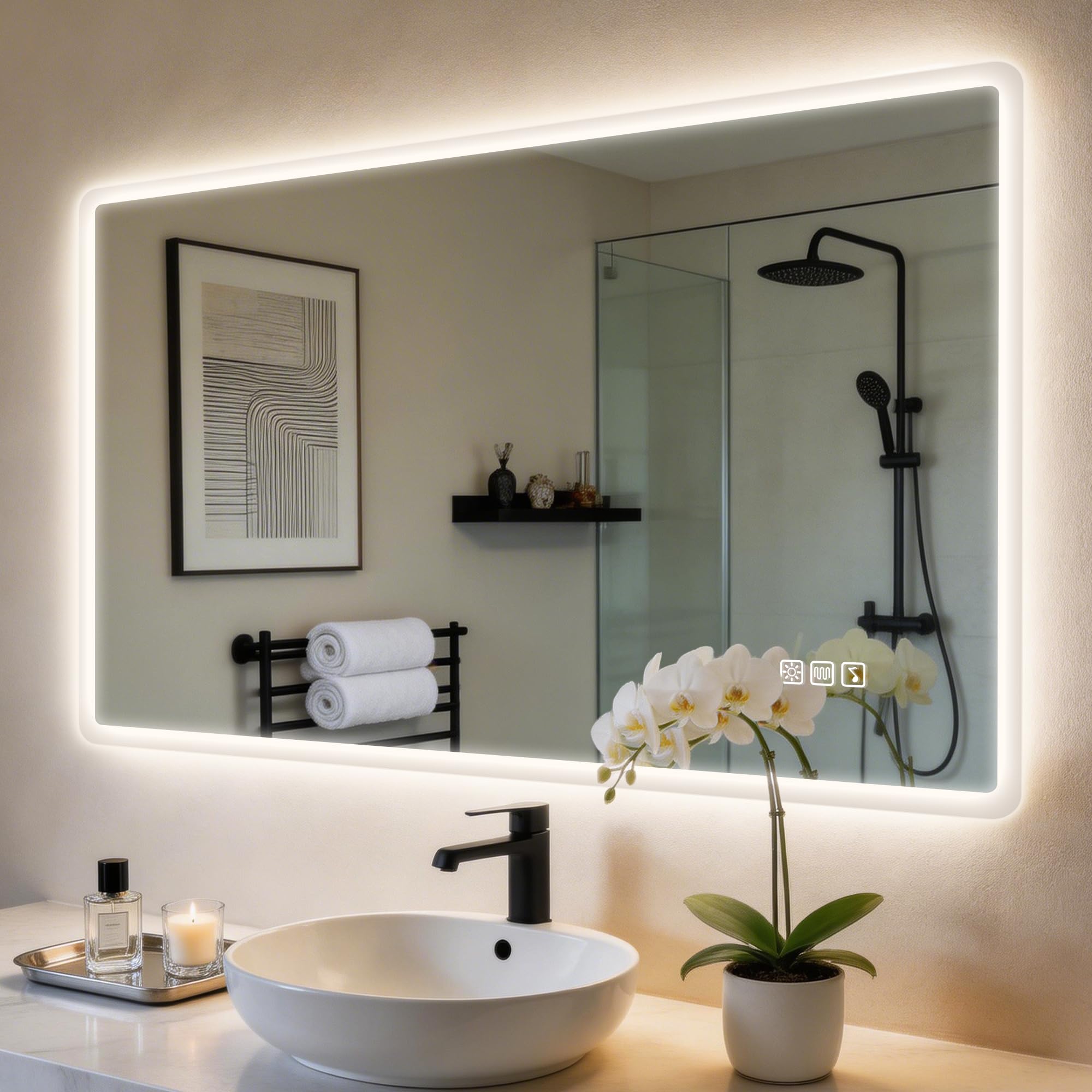 S'bagno 100x70cm Specchio da Bagno con Luce, IP44 Specchio Bagno Led mit 3 Temperature di Colore/Dimmerabile/Antiappannamento, Specchio Retroilluminato Bagno mit Bluetooth, Orizzontale/Verticale