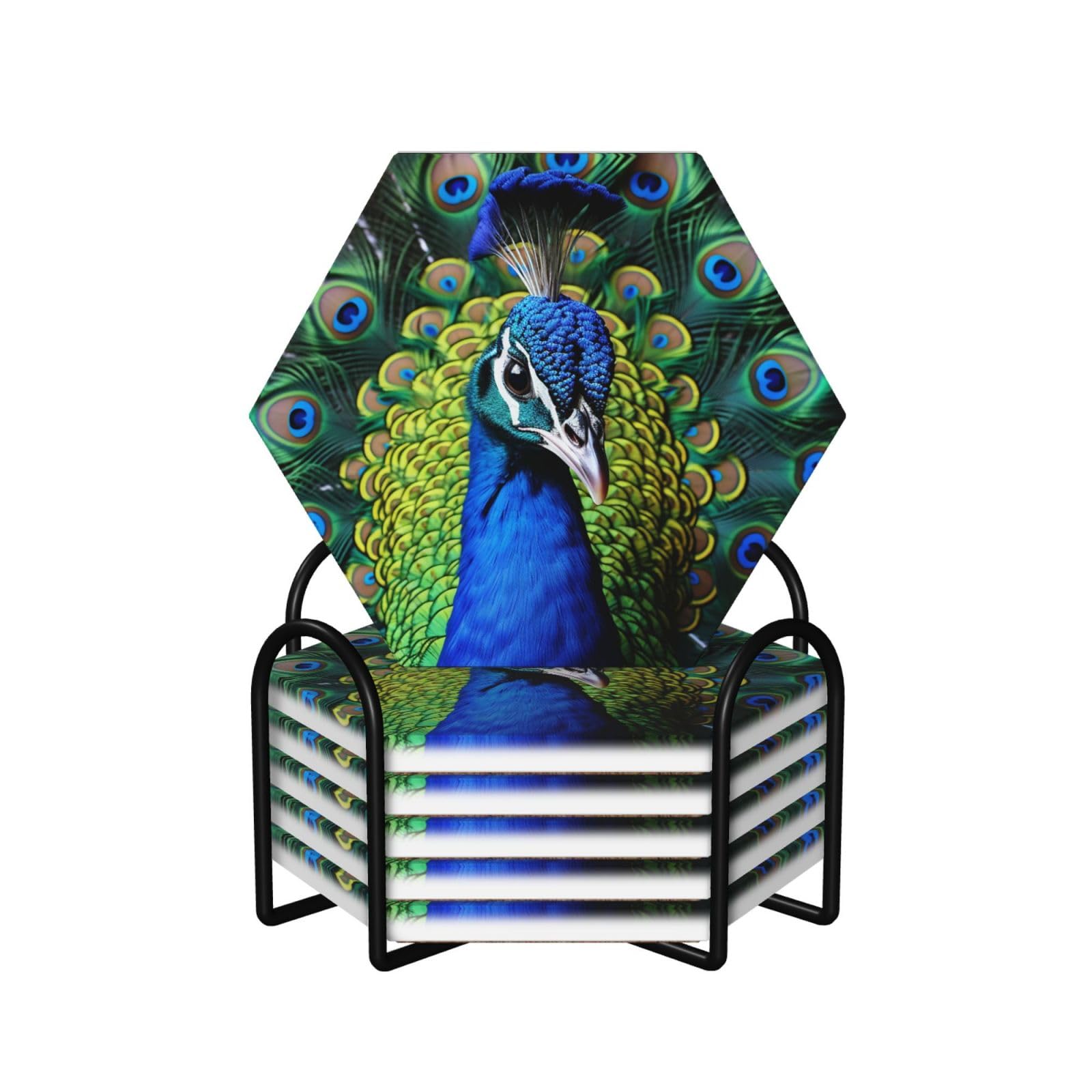 Dessous de verre paon bleu en céramique pour vos apéritifs