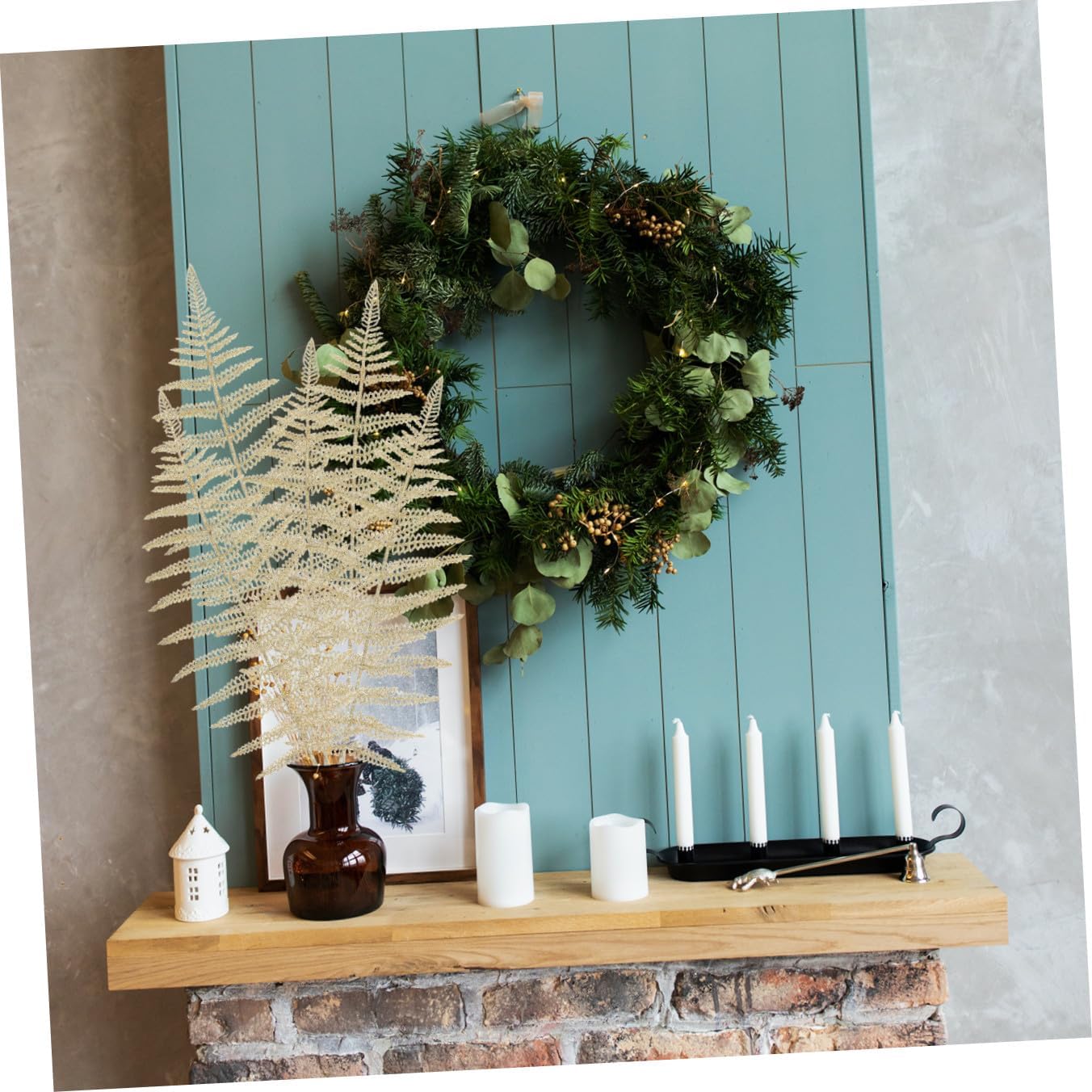 Amosfun 6pcs Artificial Christmas Leaf Picks for Festive Decoration Faux Greenery Floral Accessories for Christmas Wreaths Trees and Holiday Arrangements