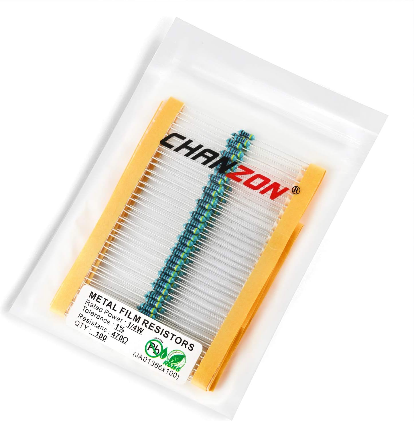 Chanzon 100pcs 1/4W (0.25W) 470 Ω ohm Metal Film Fixed Resistor 0.01 ±1% Tolerance 470R MF Through Hole Resistors Current Limiting Rohs Certificated