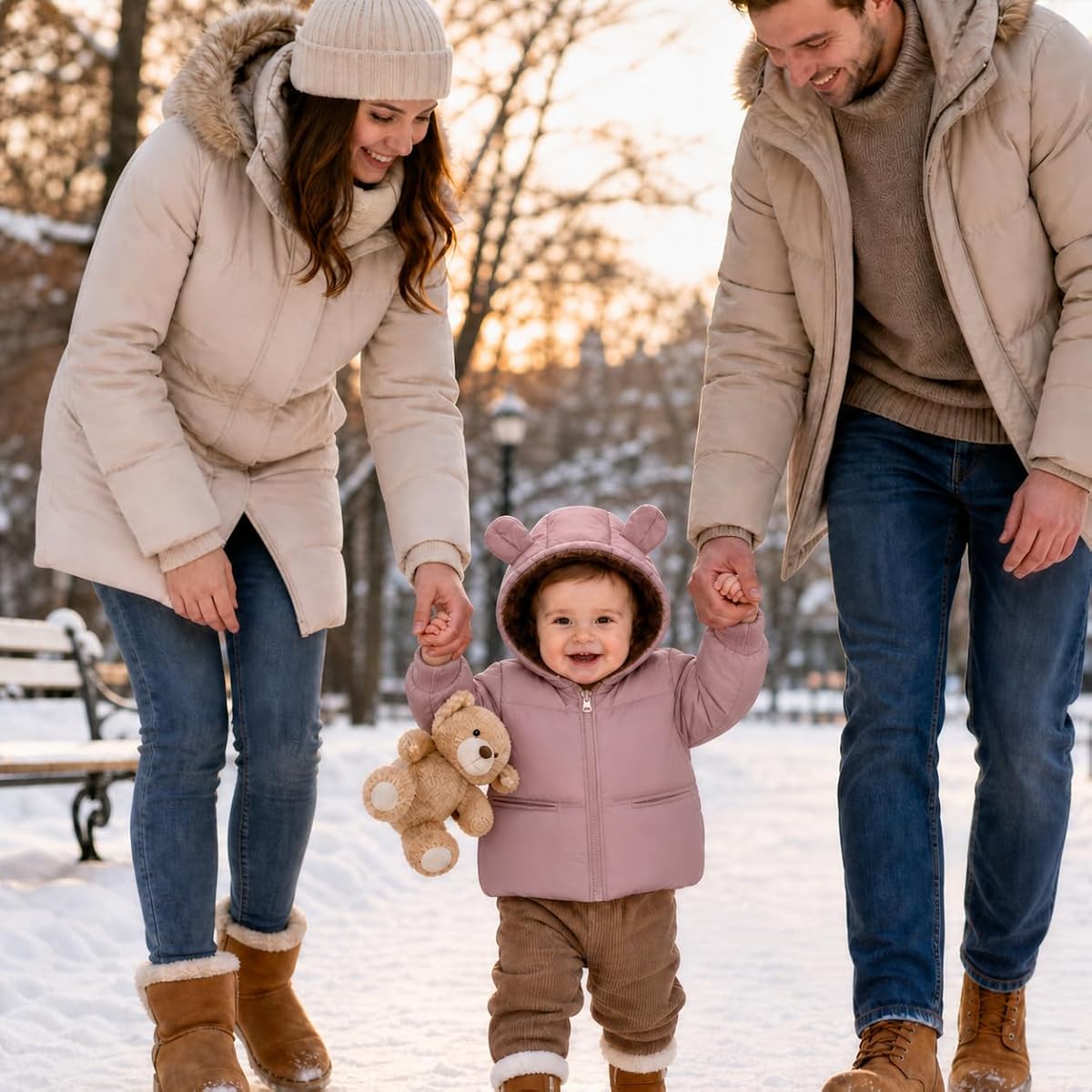 JiAmy Chaqueta con capucha para bebés y niñas, abrigo de invierno con forro polar y orejas de oso, ropa de abrigo pesada de 1 a 6 años