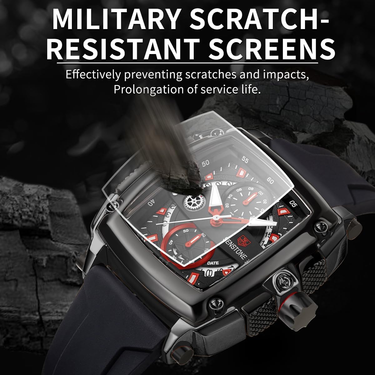 Mens Watch Square Fashion Sports Multifunction Chronograph Quartz Analog Wristwatch Gift for Men Rubber Band Silicone Strap Watches - Image 5