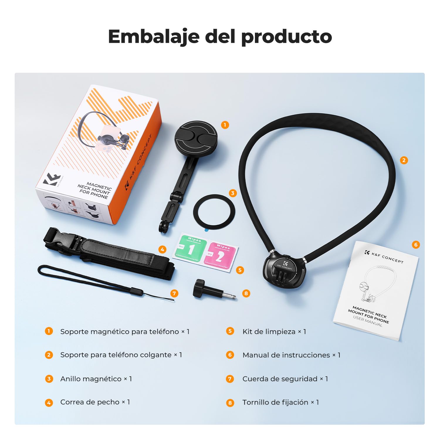 K&F CONCEPT 2 en 1 Soporte Movil Cuello Magnético+Clip, POV/VLOG Soporte Movil Pecho Compatible con Teléfonos móviles Magsafe iPhone 17 16 15 14 13 12 Serie Android, Negro