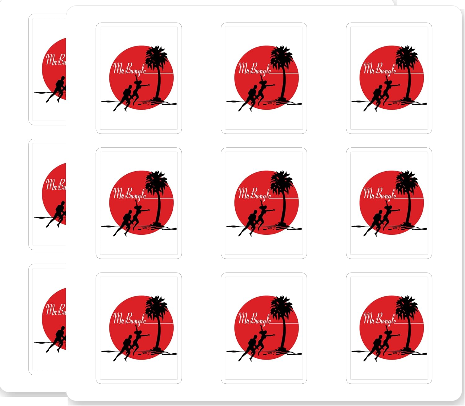 MR Bungle California Ladies Tropical Sunset Silhouette Palm Tree Red Circle Music Fan Waterproof UV Resistant 18 Pack 2 Inch Vinyl Decal Sticker