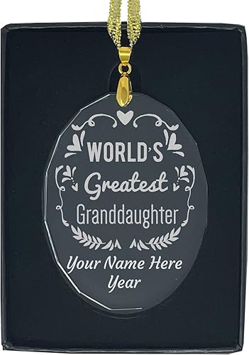 LaserGram Adorno de Navidad de vidrio personalizado, la nieta más grande del mundo, idea de regalo grabada con láser personalizado (forma ovalada)