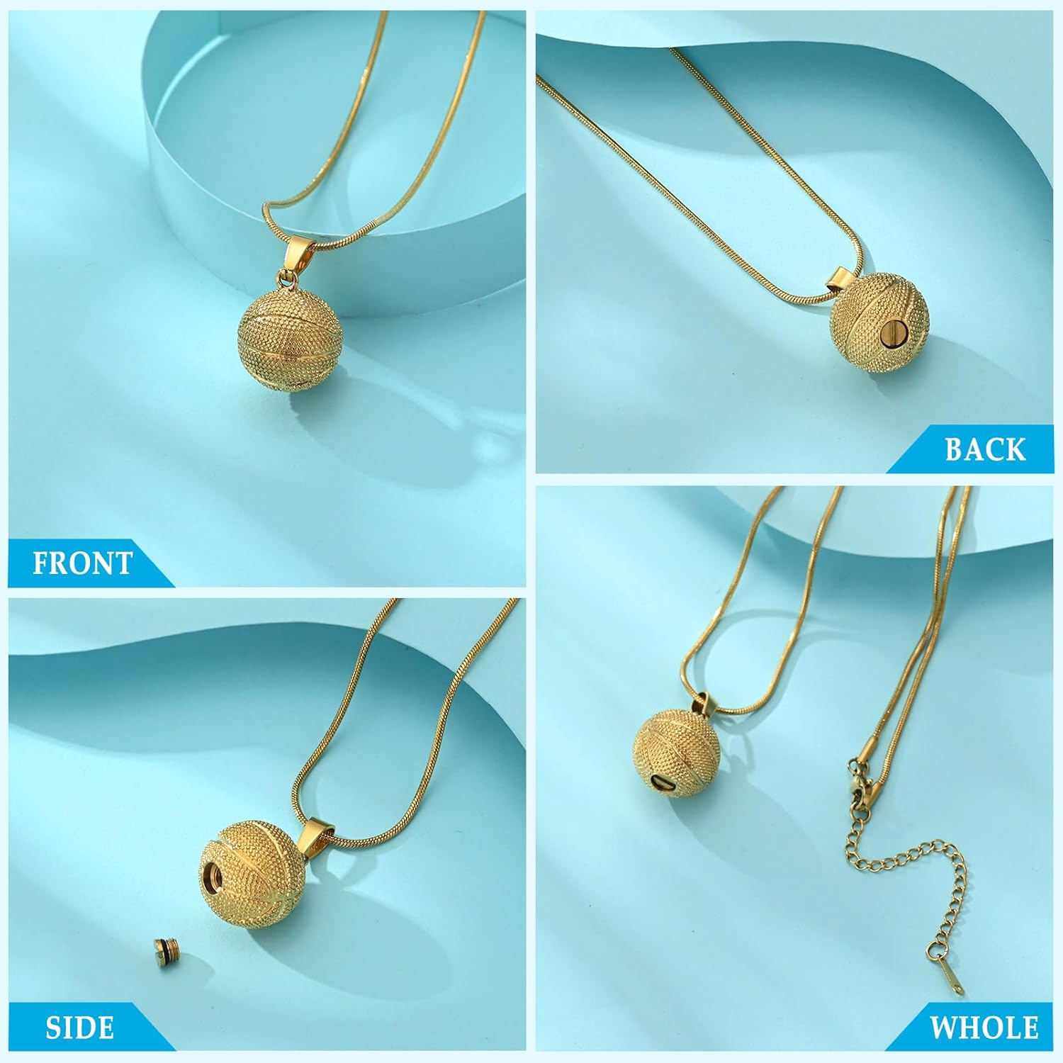 Hearbeingt Basketball Urn Necklaces for Ashes Sport Cremation Jewelry Stainless Steel Memorial Necklace Ash Pendant for Human Pets Keepsake Jewelry for Loved Ones with Fill Tool - Image 3