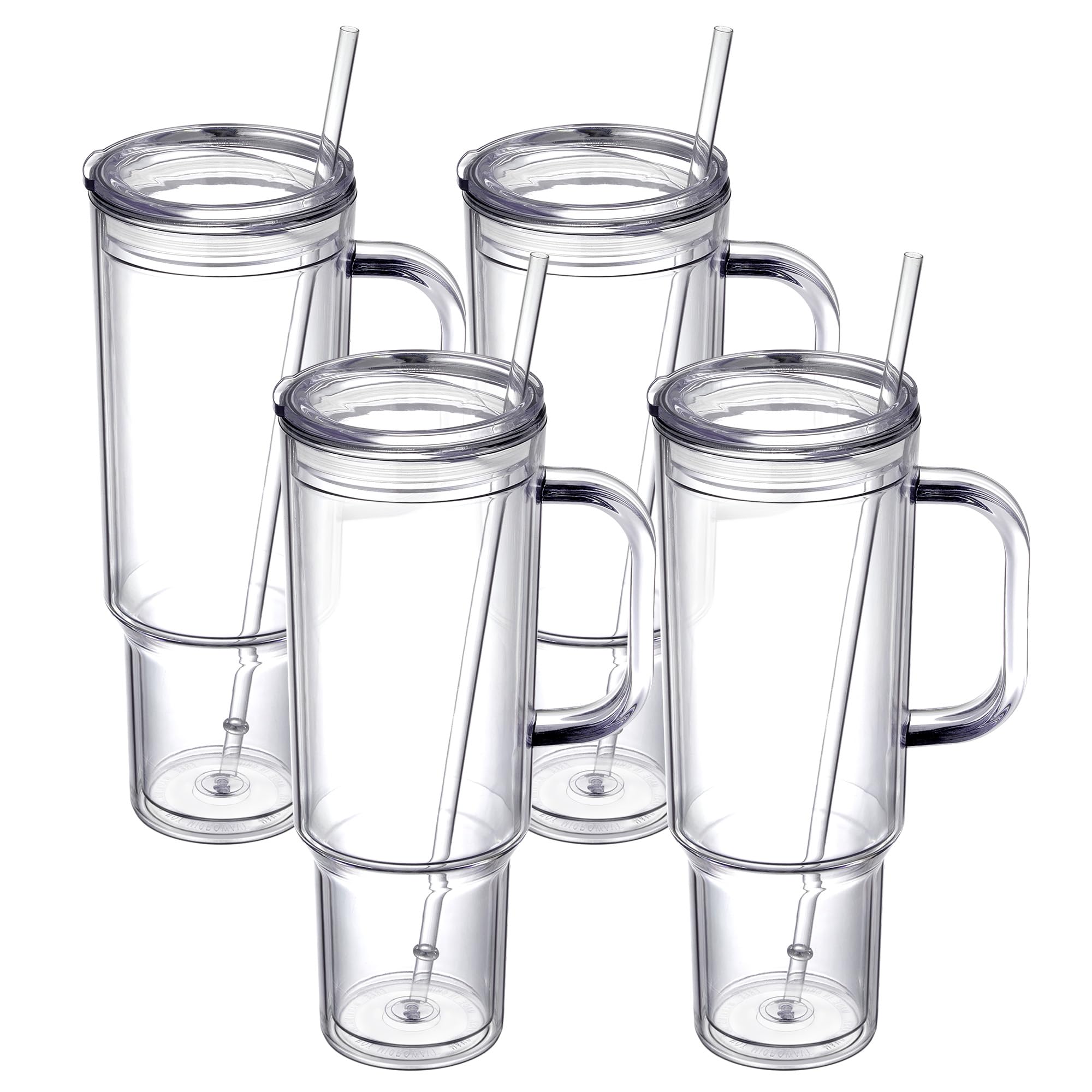 40 oz plastic tumbler with handle and Straw Lid,clear tumbler,Double Wall Vacuum Reusable plastic Water Bottle Travel Mug Cup,Classic Acrylic Tumblers (4 Pack)