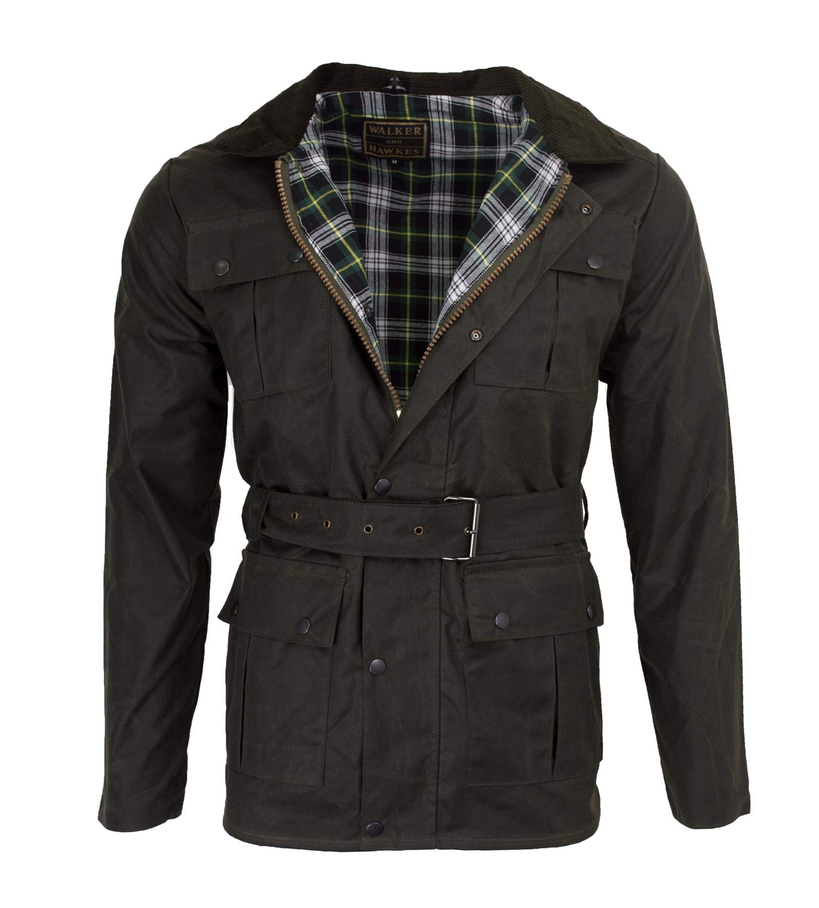 WALKER AND HAWKES - Giacca Cerata in Stile Motociclista - Impermeabile - con Cintura e 4 Tasche - Uomo