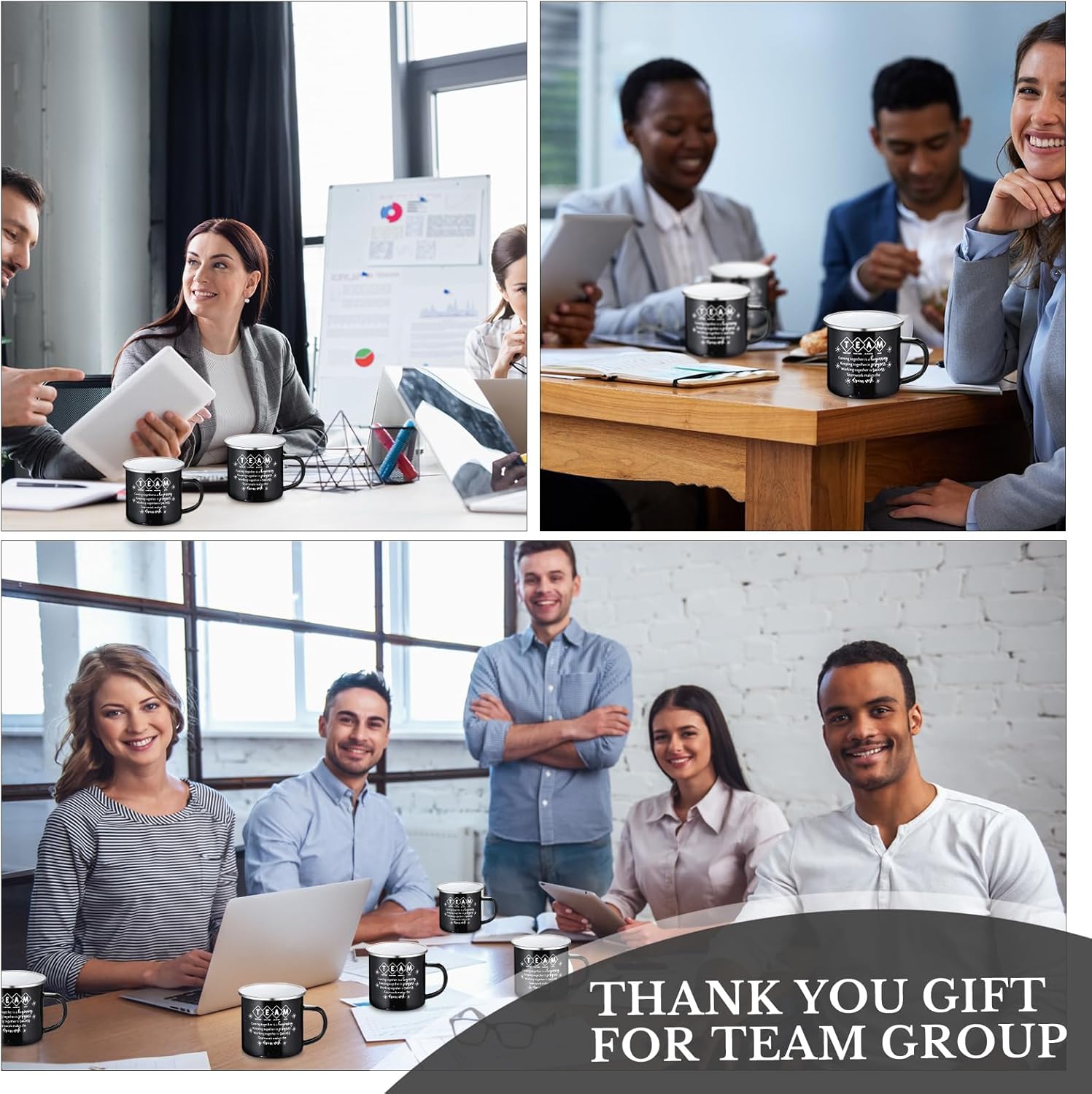 Norme 10 Pcs Team Gifts Bulk for Volunteer Appreciation, Welcome Best Team Ever Enamel Coffee Mugs 12oz Thank You Appreciation Gift for Employee Staff Nurse Week Lab Week (Black)