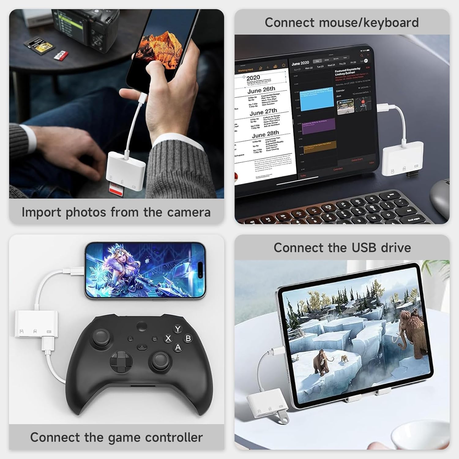 USB C SD Card Reader for iPhone 17e 17 16 15 Pro Max Air, Micro SD TF SS Memory Card Adapter for Apple iPad/MacBook, Digital Camera Viewer Transfer Converter Lector de Tarjetas para Phone Adaptador