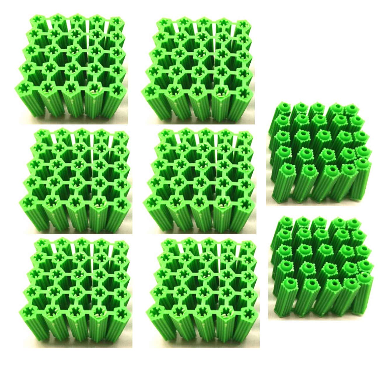 200pcs 8mm/0.32inch Green Plastic Masonry Screw Fixing Wall Anchor Drywall Plugs Anchors