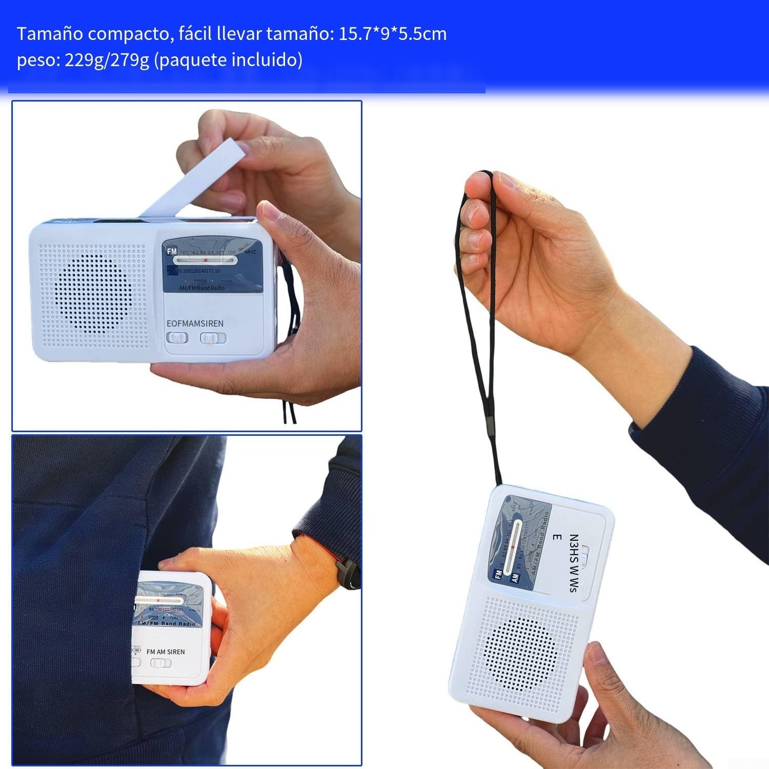 Radio a energia solare a manovella con torcia LED e ricarica cellulare, bianco
