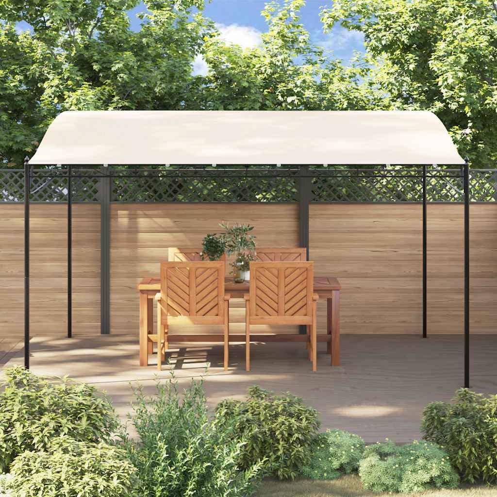 Auvent de Jardin 4x3 m Tonnelle Adossée Cadre en Acier Revêtu de Poudre Structure Courbée et Toit en Tissu Crème Abri de Terrasse pour Réunions et Événements en Plein Air