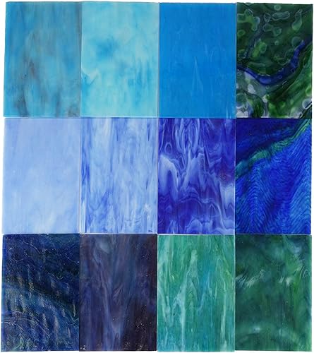 Miniatura 74 de Lanyani Paquete de 10 hojas variadas de vitrales, azulejos grandes de mosaico de vidrio catedral de 4 x 6 pulgadas para manualidades, mezcla verde