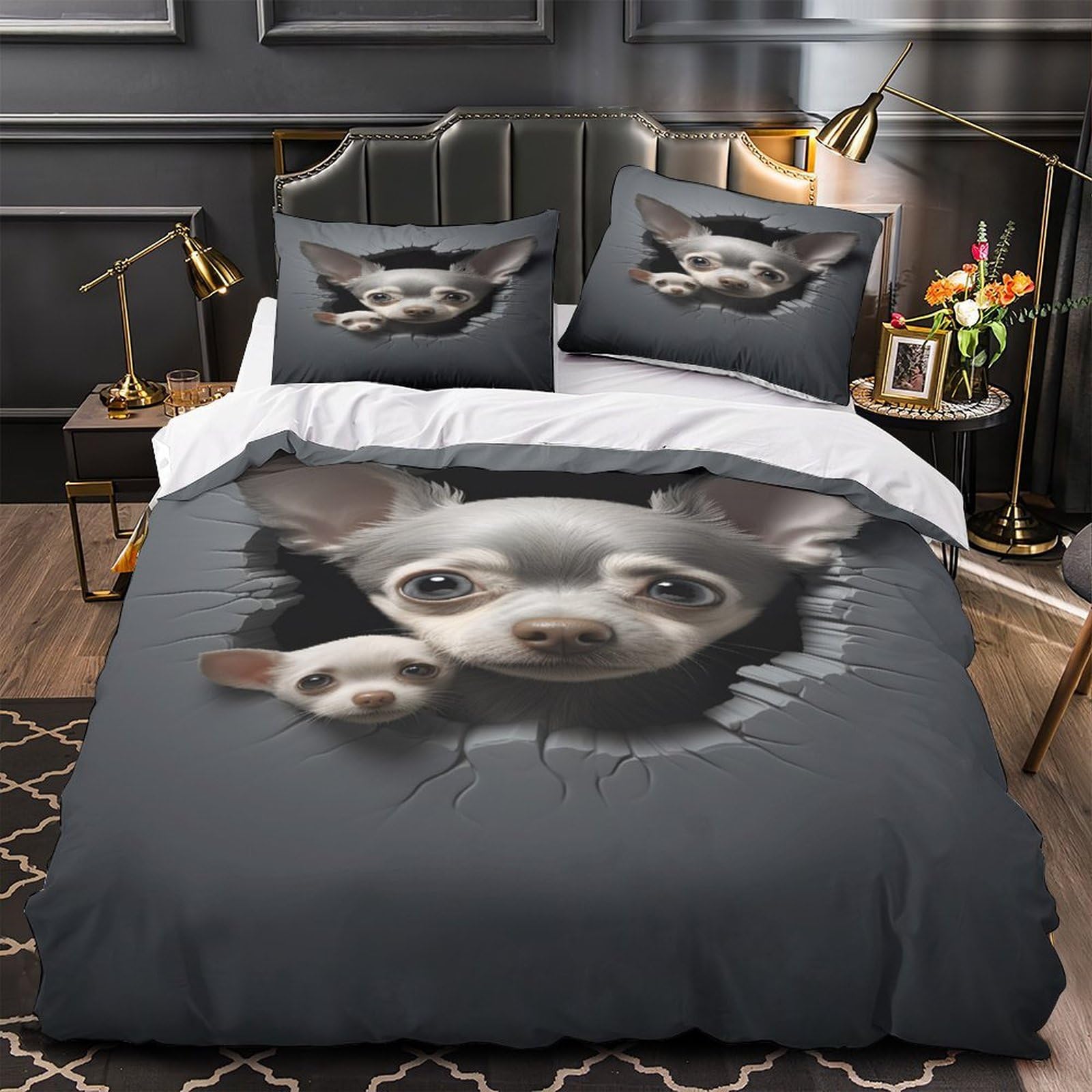 Housse de couette guépard 220x240 en microfibre avec parure de lit 3D pour couple