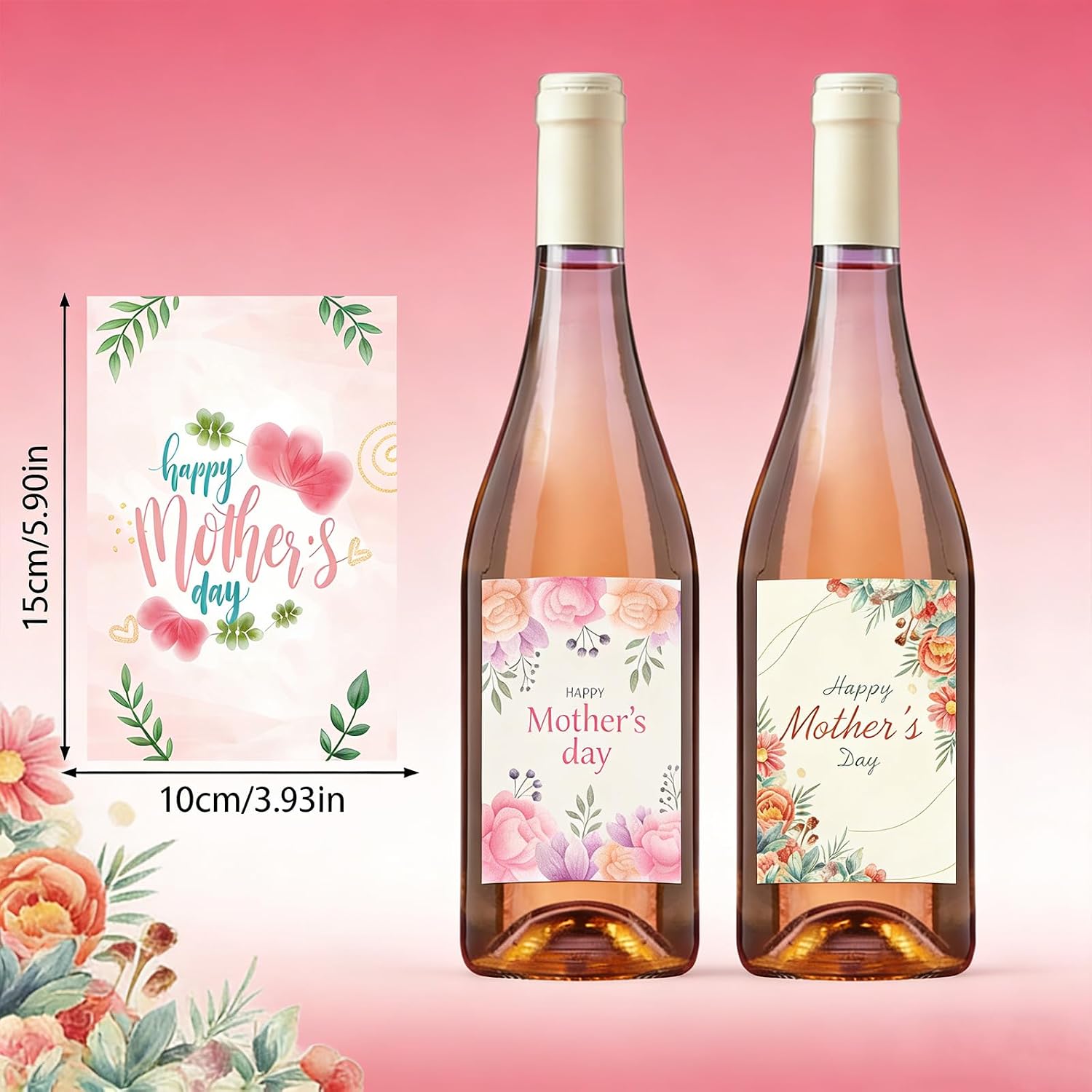 36 Pcs Happy Mother's Day Wine Label Bottles Stickers Different Floral Labels Bottle Flower Design Decorative Stickers for Mothers Day Party Mom Birthday Party Champagne Bottle Decor