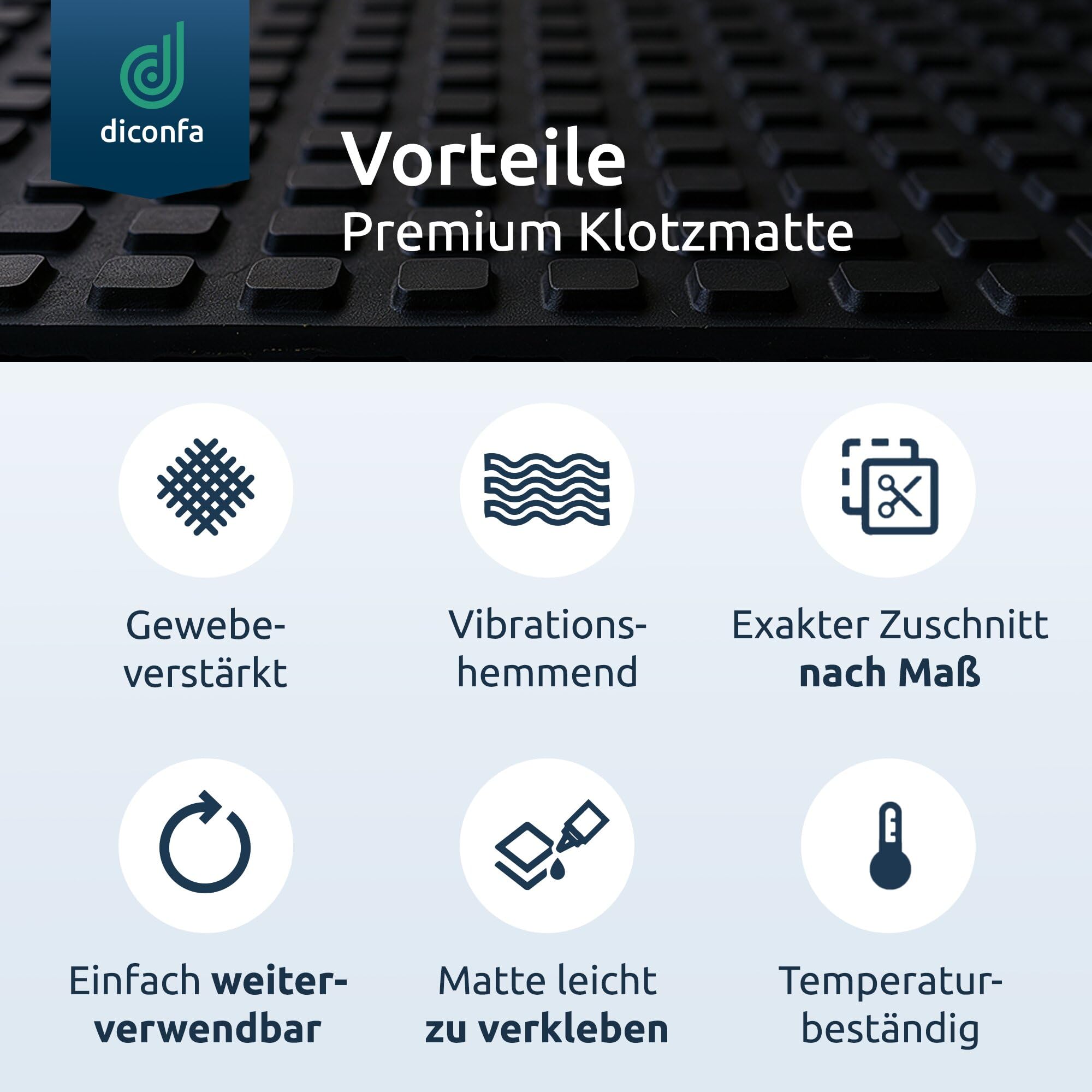 diconfa Gummimatte Klotzmatte 8mm NACH Maß - 0,1 bis 1,2m BREIT - 0,1 bis 10m LANG - 60cm x 150cm - mit Gewebeeinlage - Stallmatte Transporter Pferde Pferdewippe Tier-Anhänger Arbeitsplatzmatte