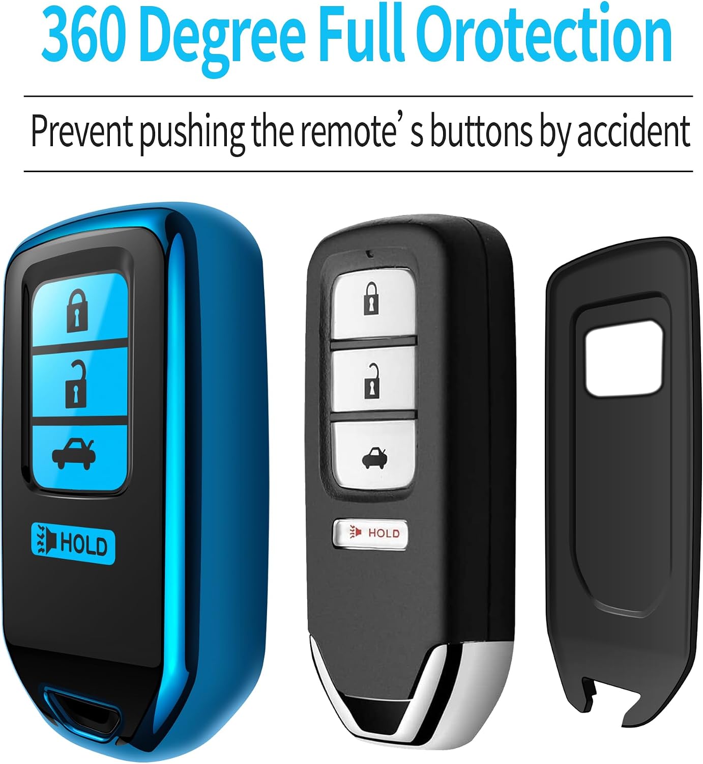 Tukellen for Honda Key Fob Cover, Premium Soft TPU Full Protection Key Fob Case for Accord Civic CRV Pilot Ridgeline Odyssey Passport Smart Remote Key Protector 4 Buttons (Blue) image 4