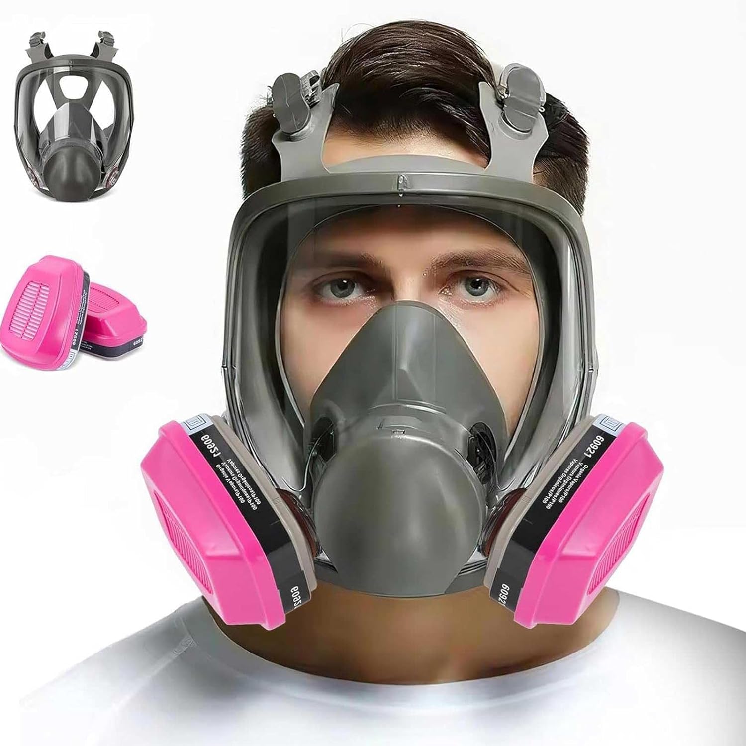 Adjustable Full Face Respirator Mask, Silicone Protective Shield with Filter Cartridges and Pads, Industrial Safety Gear