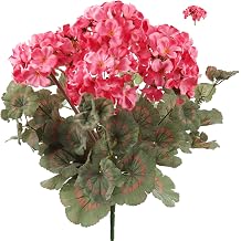 2-Pack Pink Real-Touch Artificial Geranium Bushes, 18" UV & Water Resistant Faux Silk for Outdoor Planters, Window Boxes, Porch & Cemetery Decor