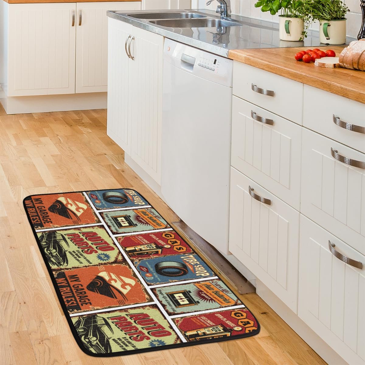 Retro Car Theme Kitchen Mats for Floor Absorbent Microfiber Office Home Floor Rug and Mat Non Slip Runner Rugs Kitchen Decor and Accessories