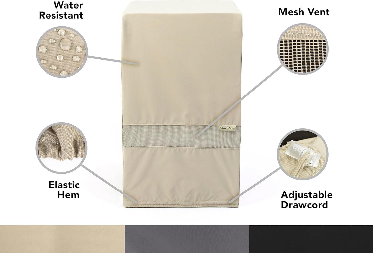 Covermates Elite Square Smoker Cover – All-Weather Water-Resistant Outdoor Smoker Cover with Mesh Vents, Elastic Hem & Drawcord, Heavy-Duty 300D Polyester, 22W x 22D x 36H, Khaki