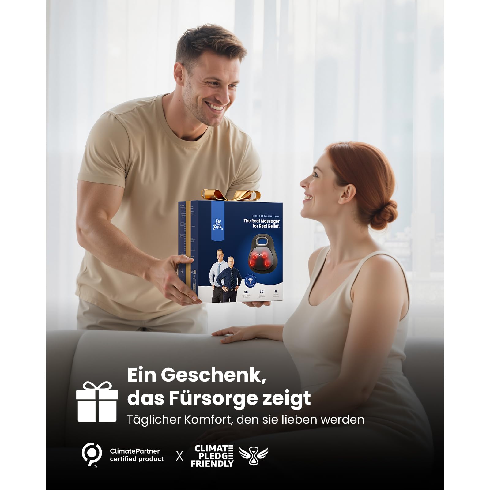 BOB AND BRAD Kabelloses Rückenmassagegerät mit Wärme zur Schmerzlinderung, EZBack Go 4D Shiatsu Nackenmassagegerät, Massagekissen für Nacken Rücken Schultern Lendenbereich, Büro Auto Zuhause