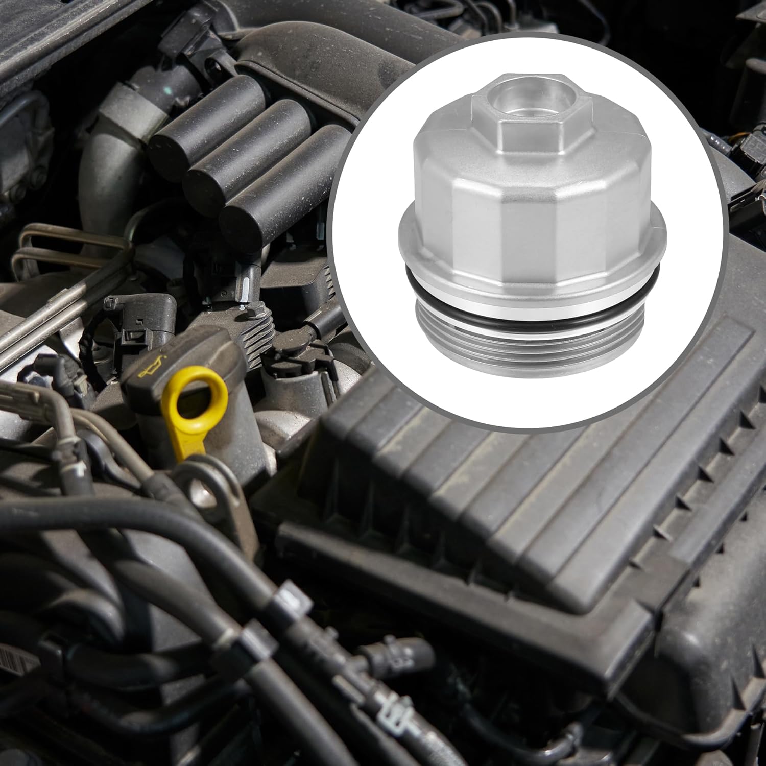 Oil Engine Filter Housing Cap Cover No.11427563763 - Car Oil Filter Housing Cap - for MINI Convertible Base 2005-2008 Metal Silver Tone - 1 Pc
