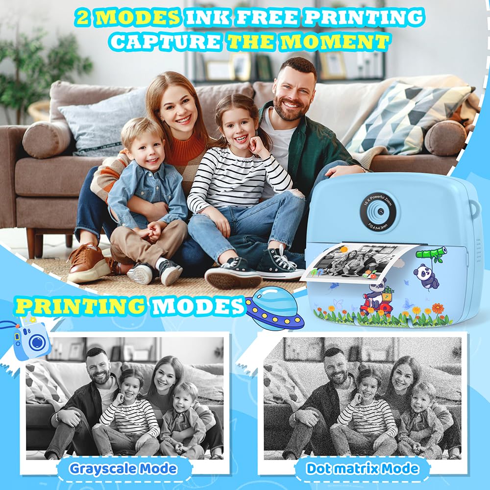 CNAPXAIA Sofortbildkamera Kinder, 2,4" Kinder Kamera mit Fotos Drucken, 32GB Karte & Druckpapier, Kinderspielzeug Geburtstag und Weihnachten Geschenke für Jungen ab 3-12 Jahren (Blau)