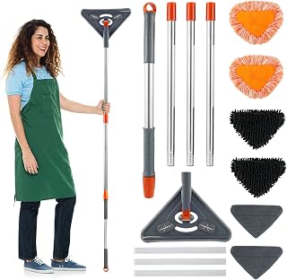 360° Rotatable Adjustable Cleaning Mop Set for Wall, with Extendable Long Handle(39.8"-82") and 6 Replacement Mop Cloths, Dry & Wet Microfiber Ceiling Dust Cleaner, Cleaner Mop for Floor Baseboard