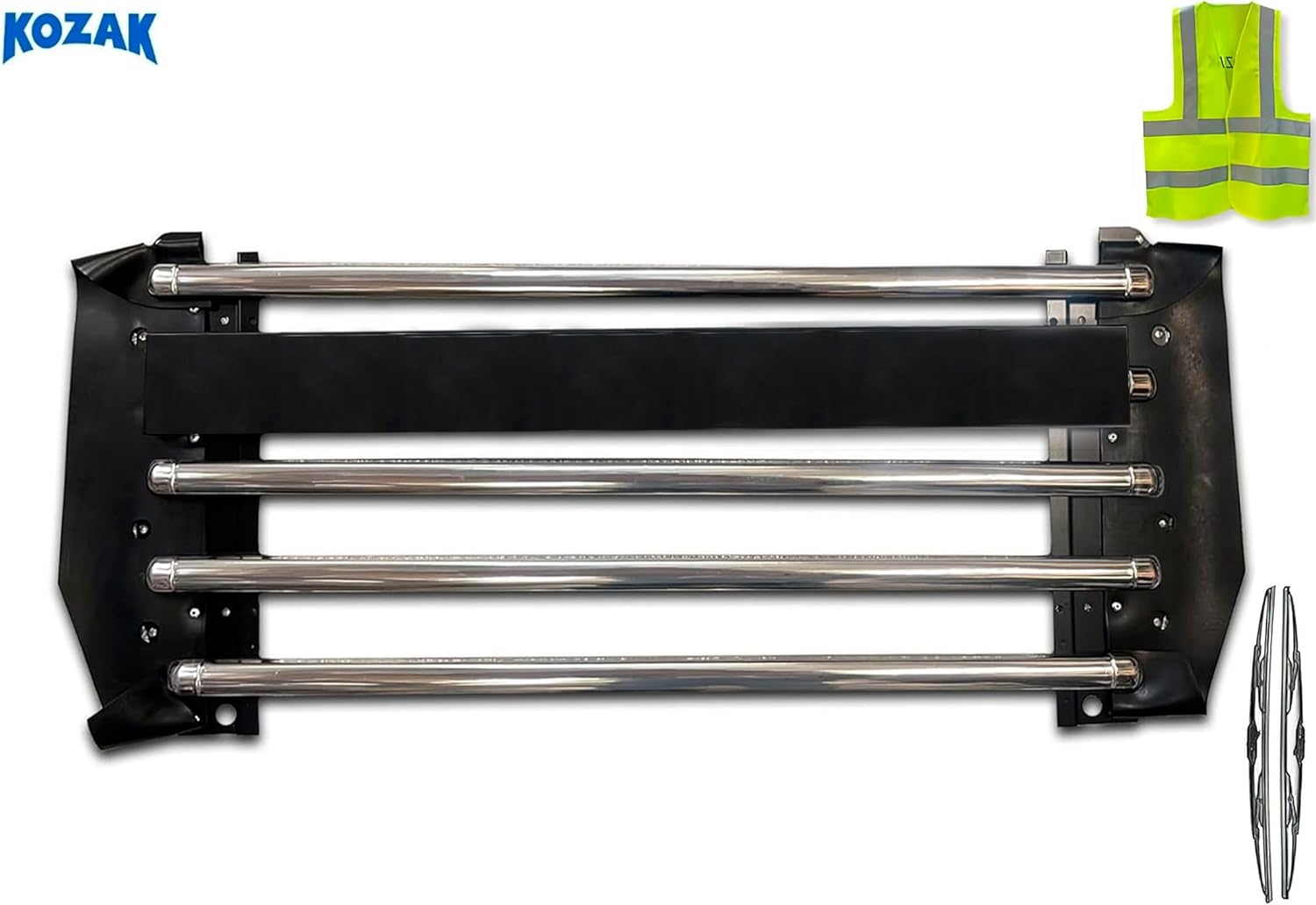 KOZAK Chrome Metal Grille with emblem Direct Aftermarket Replacement Compatible with Mack CV713 Granite T/A Semi Trucks PLUS 2x22" Windshield Wipers and Vest