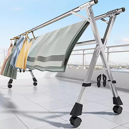 Miniatura 4 de Estante de secado de ropa de acero inoxidable de 94 pulgadas, perchero plegable para ropa, perchero de ropa ajustable de longitud ajustable,