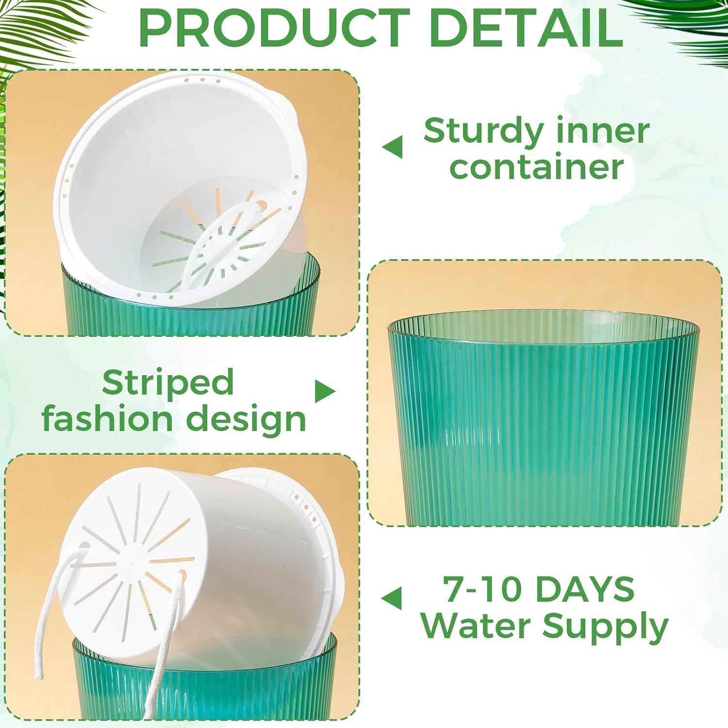 6 Pack Self Watering Pots for Indoor Plants Plastic Vertical Ribbed Semi Transparent Planters, Dual Layer Reservoir for Indoor Succulents Herbs Pothos(Green, White,6.5 x 5.9 Inch)