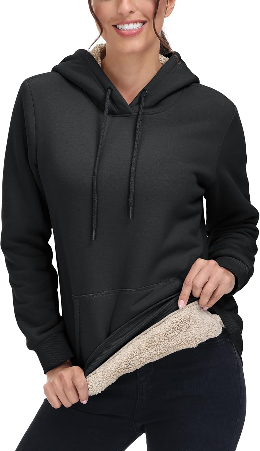 MAGCOMSEN Women's Hoodies Thick Fleece Lined Hooded Sweatshirt Warm Sherpa Lined Heavyweight Pullover with Pocket - Image 4