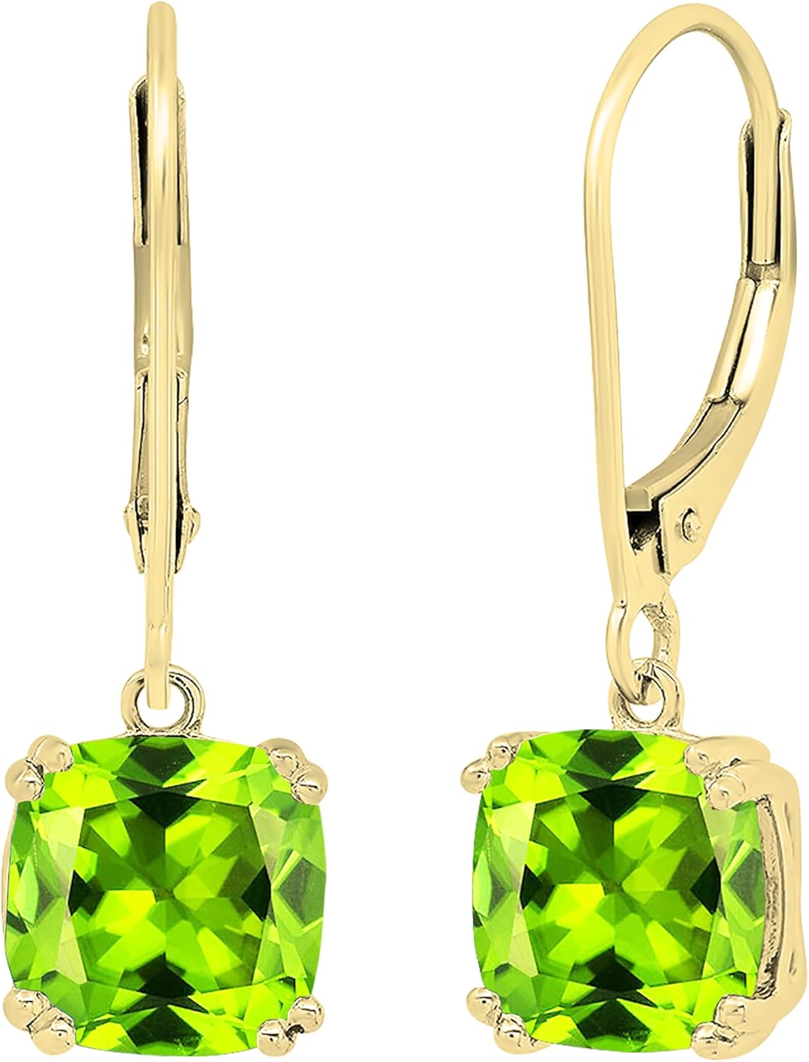 Dazzlingrock Collection 8mm Each Cushion Gemstone Women Dangling Drop Earrings, 14K Real Solid Gold