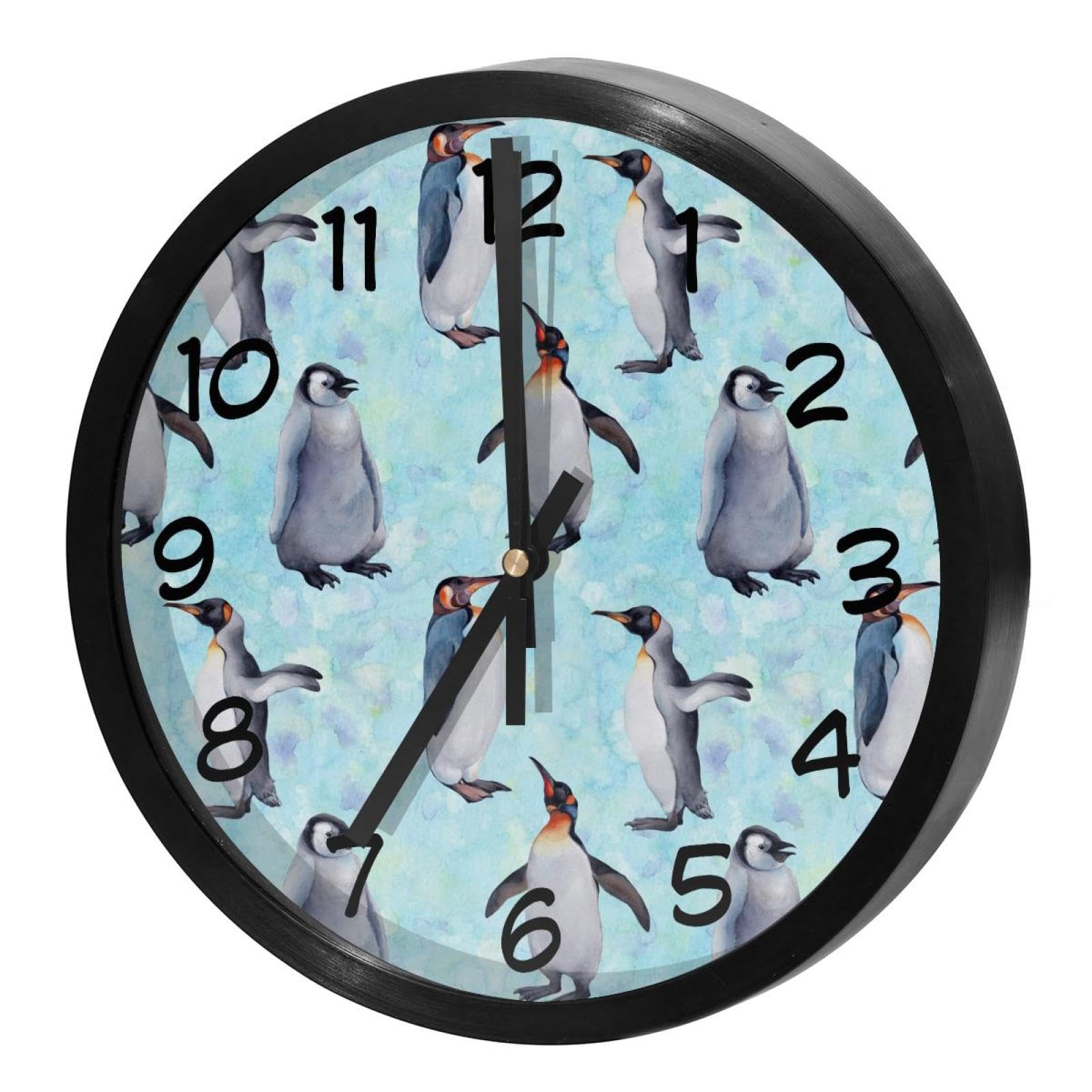 Horloge murale silencieuse quartz aquarelle pingouin pour la décoration de cuisine et salon