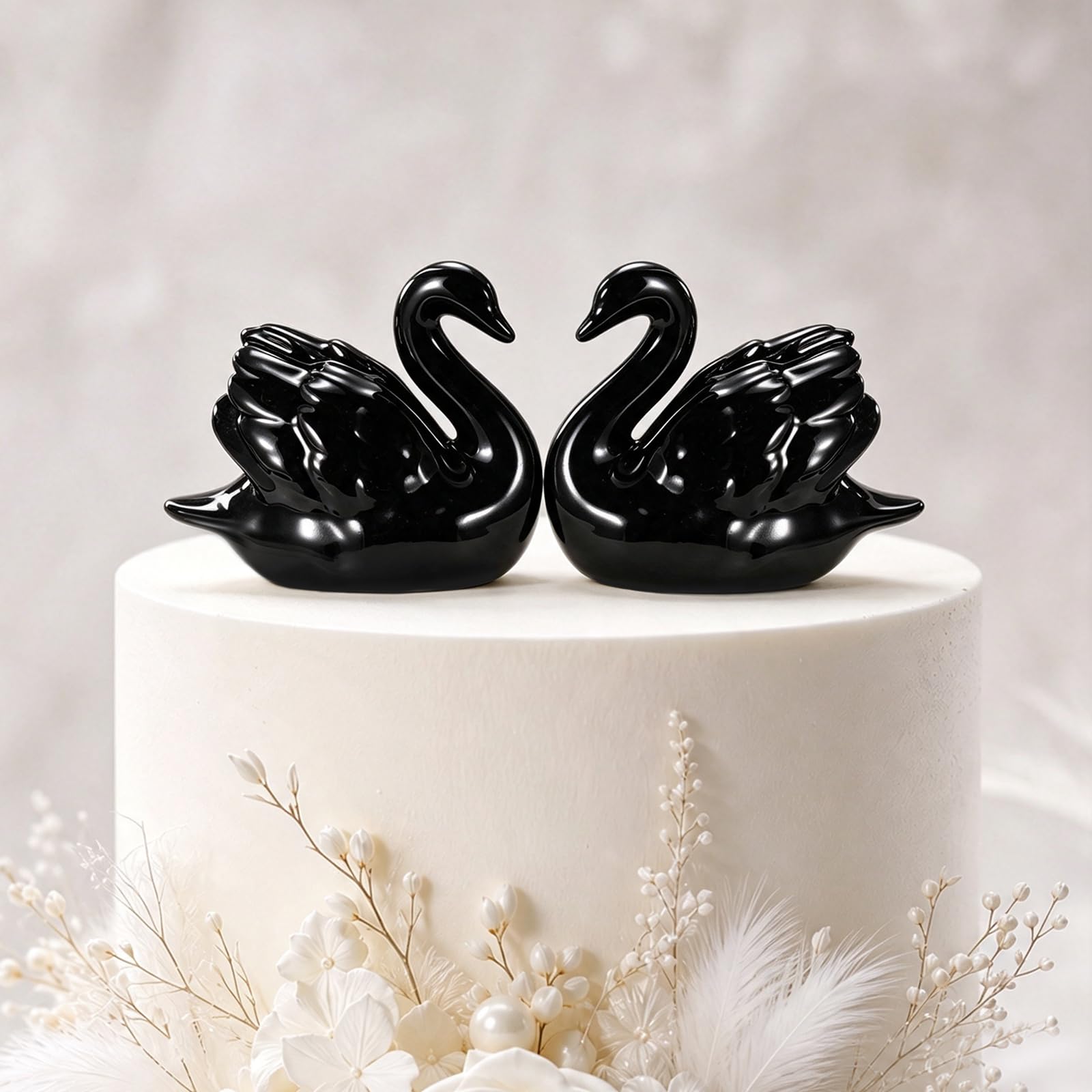 2pcs Ceramic Swan Cake Toppers (Black)