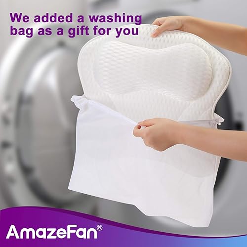 Miniatura 6 de AmazeFan Almohada de baño de lujo, almohada ergonómica para bañera y spa con tecnología de malla de aire 4D y 6 ventosas, ayuda a apoyar la cabeza,