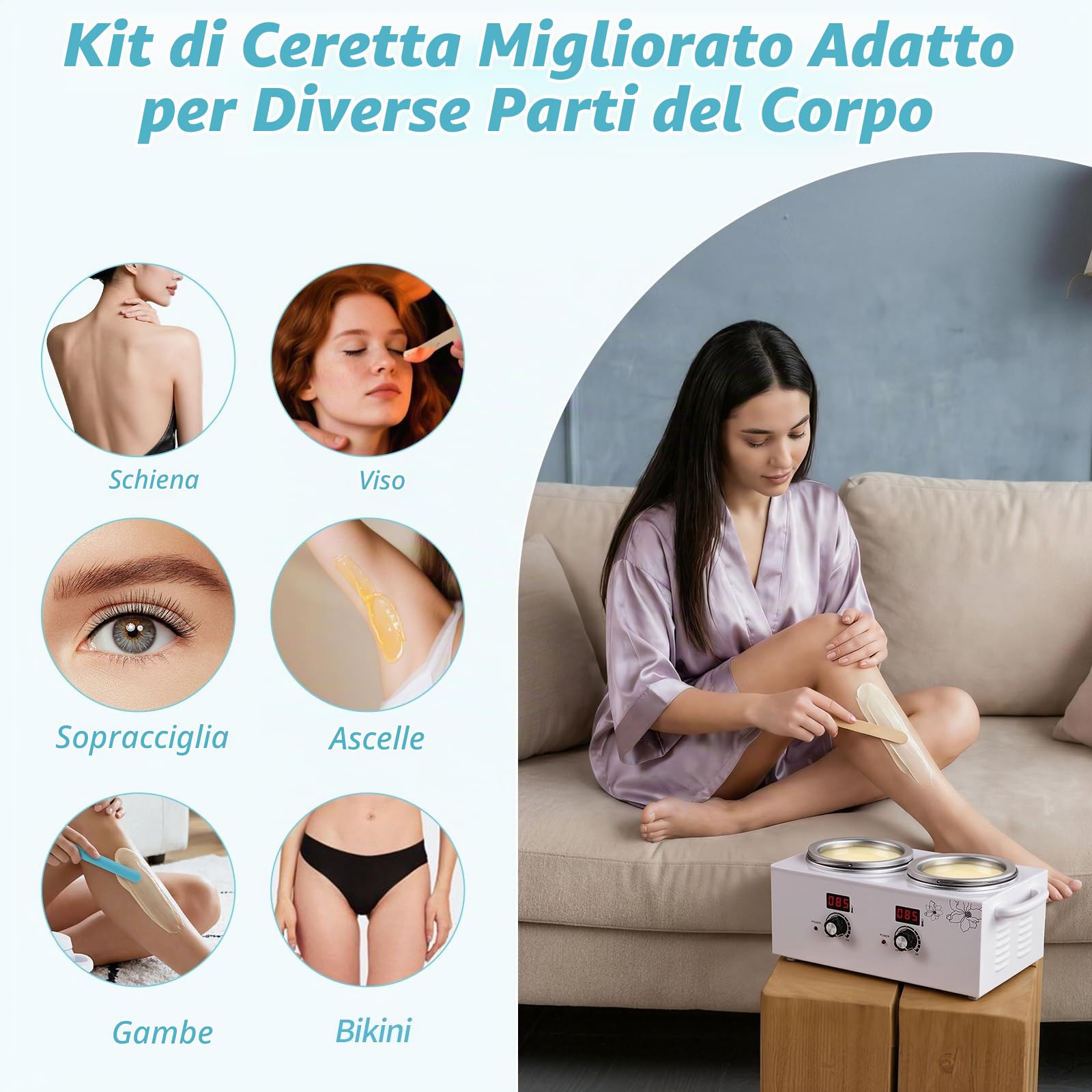 Doppio scaldacera digitale, iklestar scalda cera per ceretta professionale kit completo, scaldacera elettrico con bastoncini e ciotole in silicone per uso domestico, salone di bellezza ed estetista