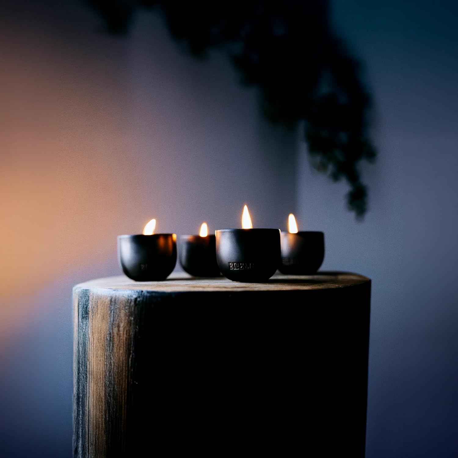 Blueme Valentines Day Votives | Romance, Renew, Happiness, Sensual | 4pk Black Ceramic Collection | Essential Oil, Natural Cotton Wick, Soy-Wax Blend, Hand Crafted Ceramic Vessel | 2oz Red Box