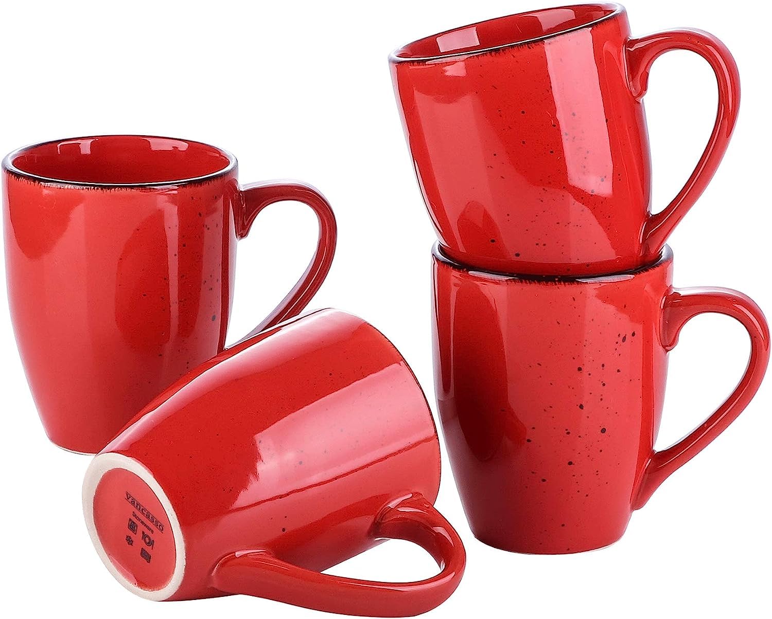 Prezenty Kubek ceramiczny Navia Zestaw 4 kubków do kawy z tropikalną herbatą, kamionka, bardzo duża kawa, herbata, gorące kakao Kubki do kawy, nowoczesne ceramiczne kubki do picia, czerwony, 350 ml/12
