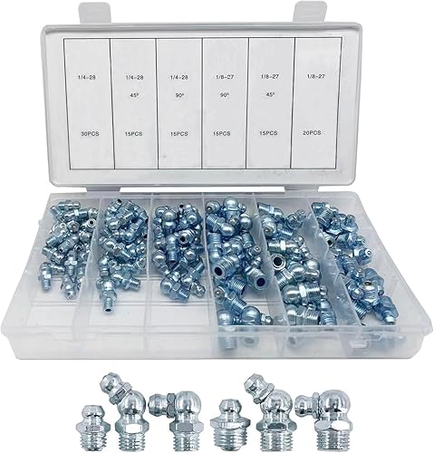 Miniatura 1 de Kit surtido de accesorios de grasa de 110 piezas, surtido de grasa hidráulica SAE Zerk, accesorios Zerk rectos y angulados estándar de acero