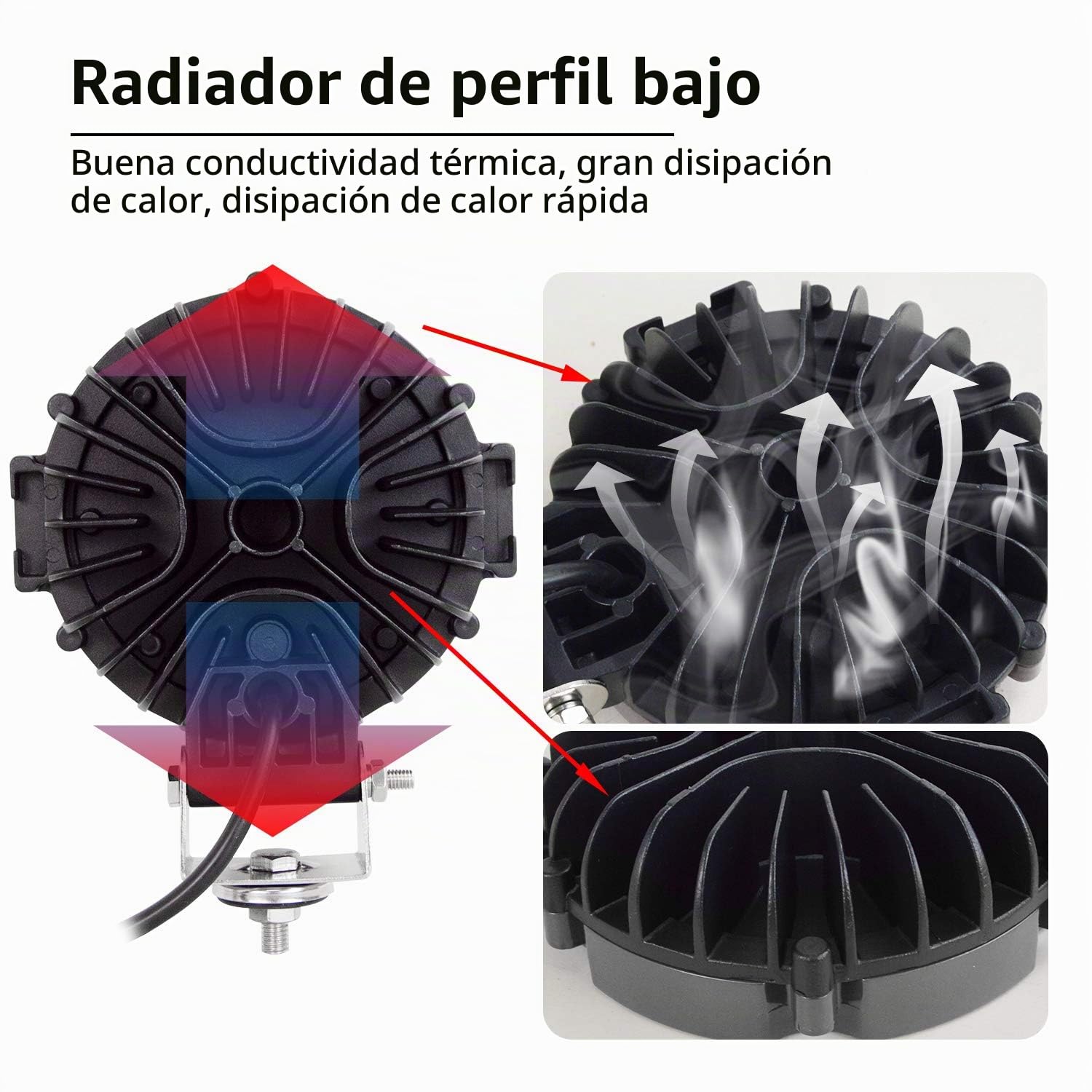 RIGIDON 2 Pcs faros trabajo led redondo, 7 pulgadas 51W Negro Spot lámpara de conducción 12V 24V foco led tractor impermeable para off road camión coche ATV UTE SUV 4x4, 6000K faros antiniebla
